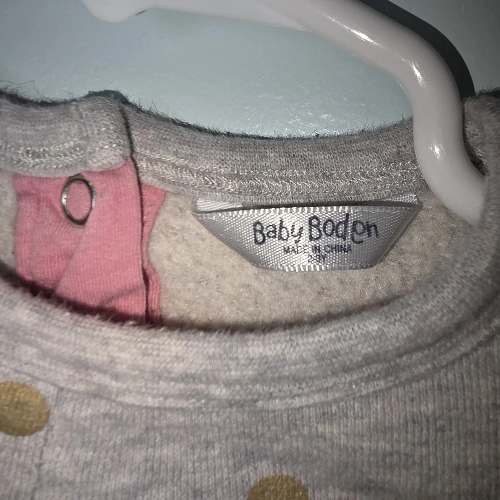 Mini Boden polka dot sweatshirt dress‎ size 2-3 yrs Gray/Gold Polka Dots